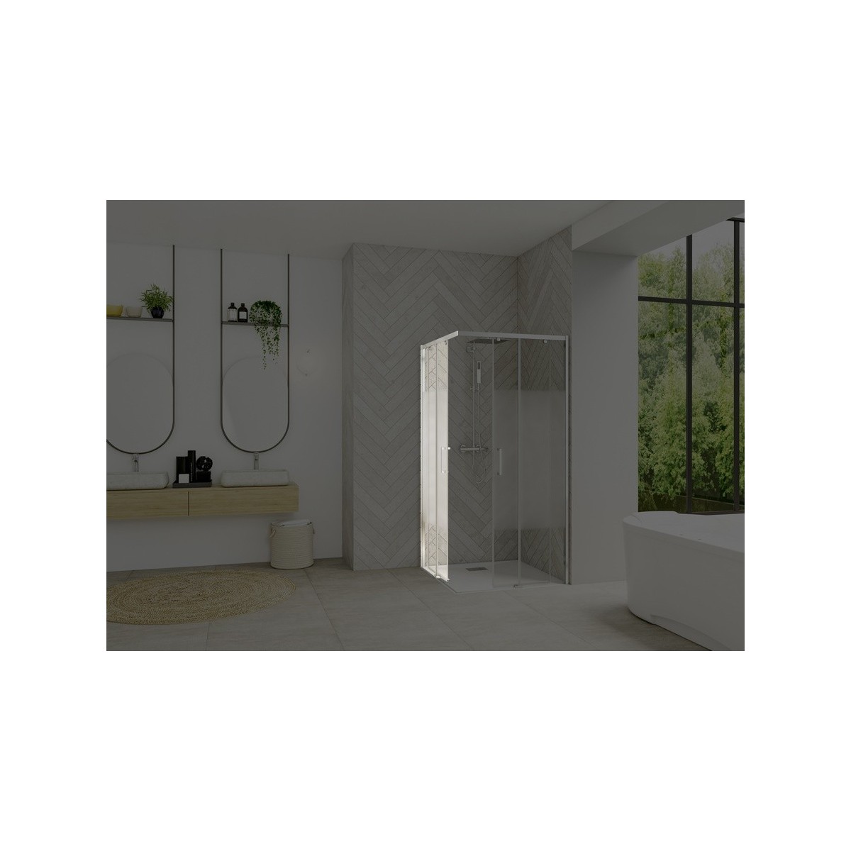Paroi Smart Design AC ss seuil 70 chromé cosmos fixe à gauche - KINEDO PA90160CCOEG 