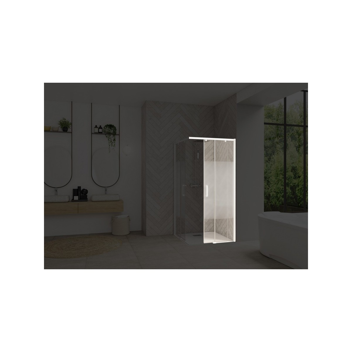 Paroi Smart Design AC ss seuil 90 blanc cosmos fixe à droite - KINEDO PA90164BCOED 