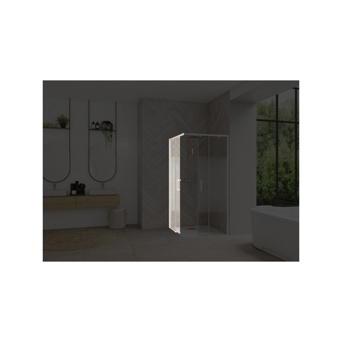 Paroi Smart Design AC ss seuil 110 blanc cosmos fixe à gauche - KINEDO PA90167BCOEG 