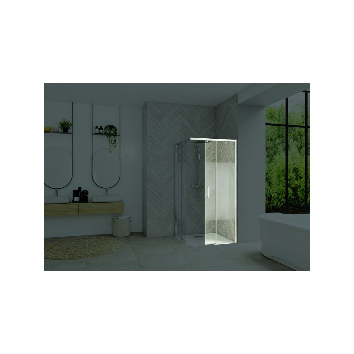 Paroi Smart Design AC ss seuil 110 chromé cosmos fixe à droite - KINEDO PA90167CCOED 