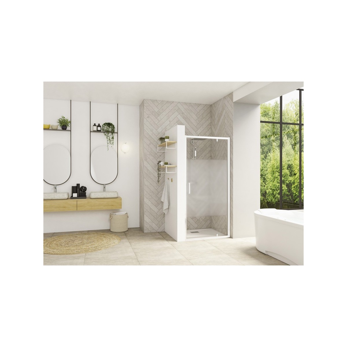 Paroi Smart Design P avec seuil 80 blanc cosmos - KINEDO PA90202BCOE 