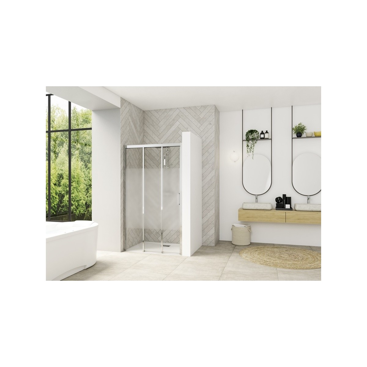 Paroi Smart Design 3V ss seuil 140 chromé cosmos fixe à gauche - KINEDO PA90268CCOEG 
