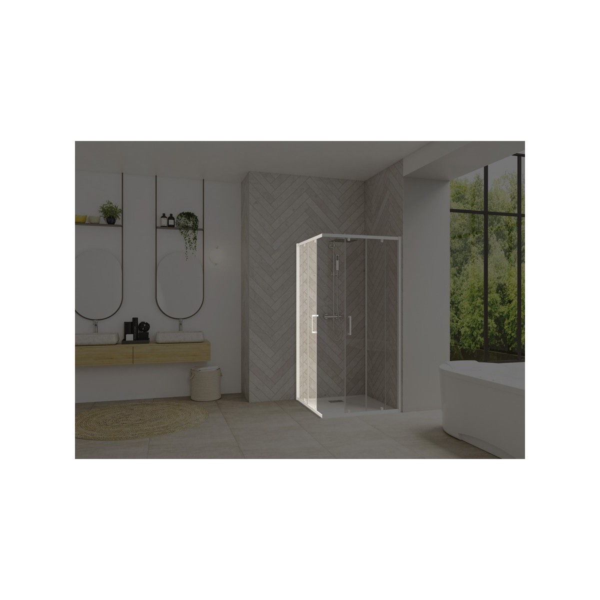 Paroi Smart Design AC avec seuil 100 blanc cosmos fixe à gauche - KINEDO PA90276BCOEG 