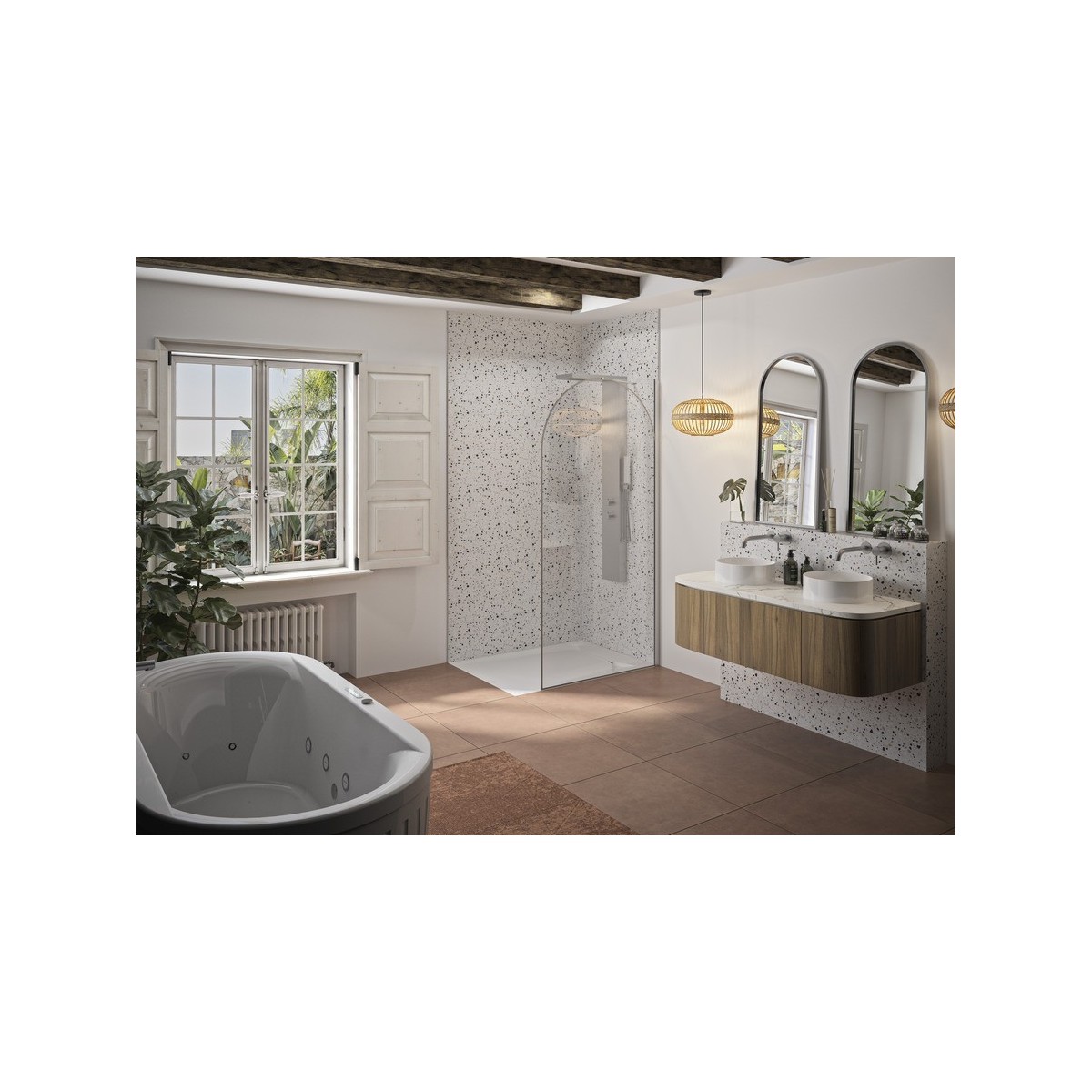 Paroi Solo Arkade 6mm 140 cm inox brossé décor arche profilé à droite - KINEDO PA955IAKED 