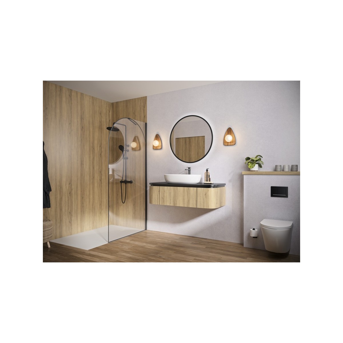 Paroi Solo Arkade 6mm 140 cm noir mat décor arche profilé à droite - KINEDO PA955NMAKED 
