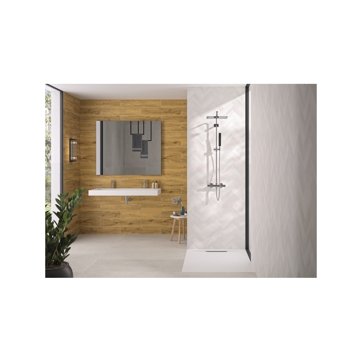 Panneau mural Kinewall Design 3 mm 100x202 zellige blanc chevrons - KINEDO PM572 