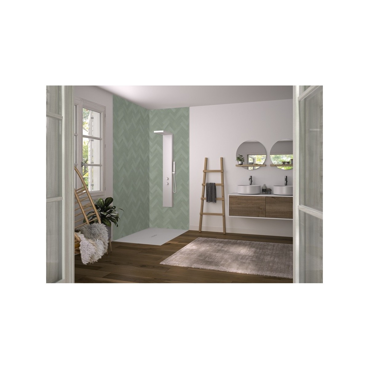 Panneau mural Kinewall Design 3 mm 125x202 zellige sauge chevrons - KINEDO PM774 