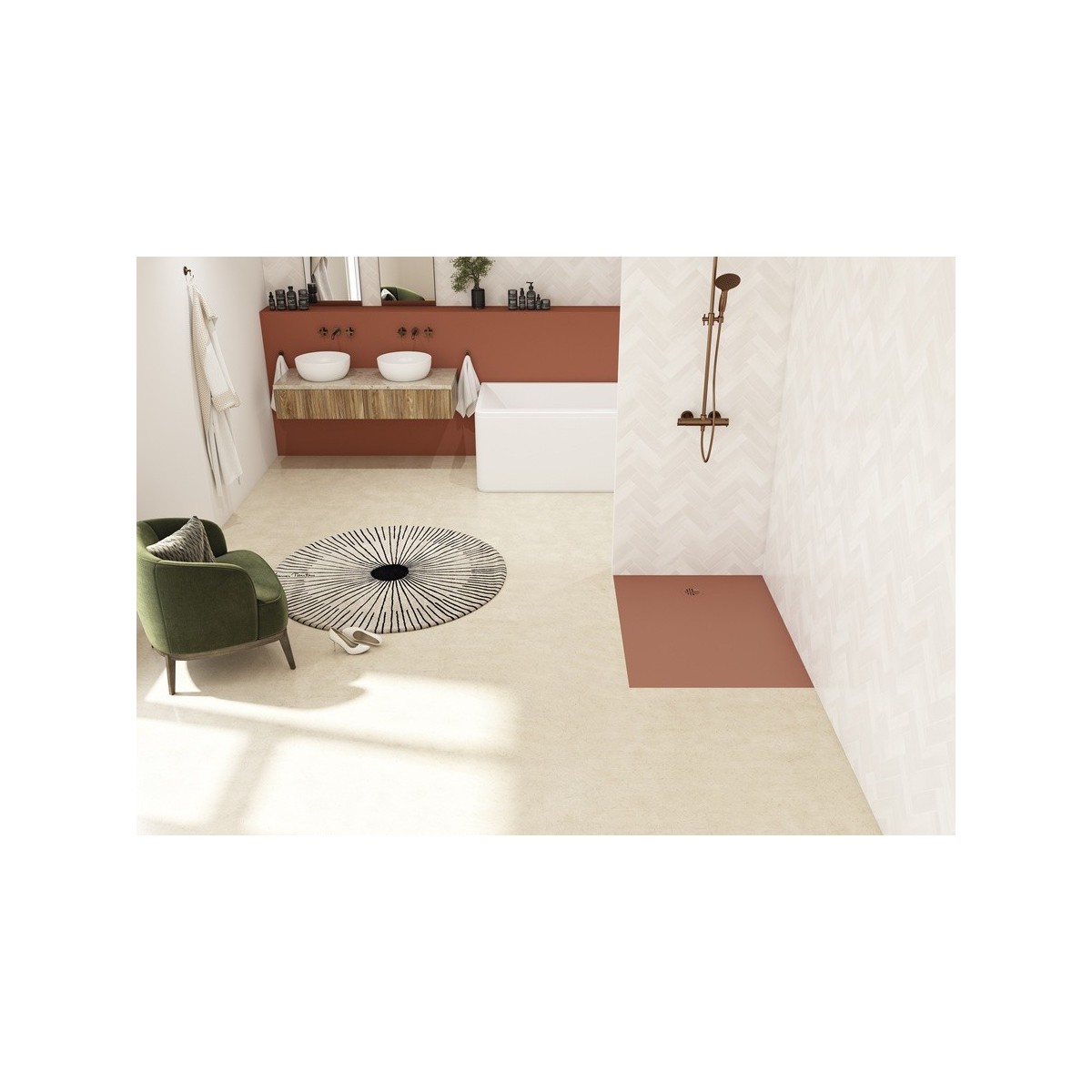 Receveur Kinesurf Nova en Biocryl et Biotec 140X80 Terracotta mat PN12 - KINEDO RD1241TM 
