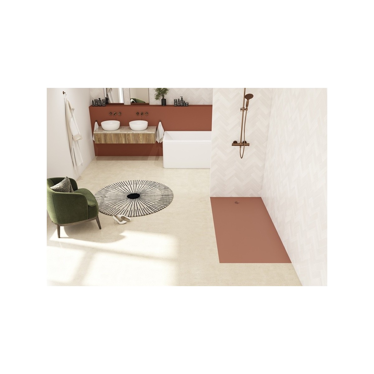 Receveur Kinesurf Nova en Biocryl et Biotec 180X90 Terracotta mat PN12 - KINEDO RD1253TM 
