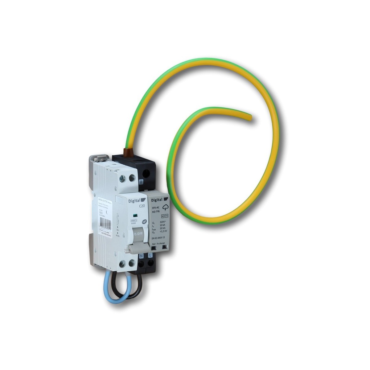 Parafoudre compact Ph+N/Imax 20kA/Type II + DPN 20A - Digital electric 08104 
