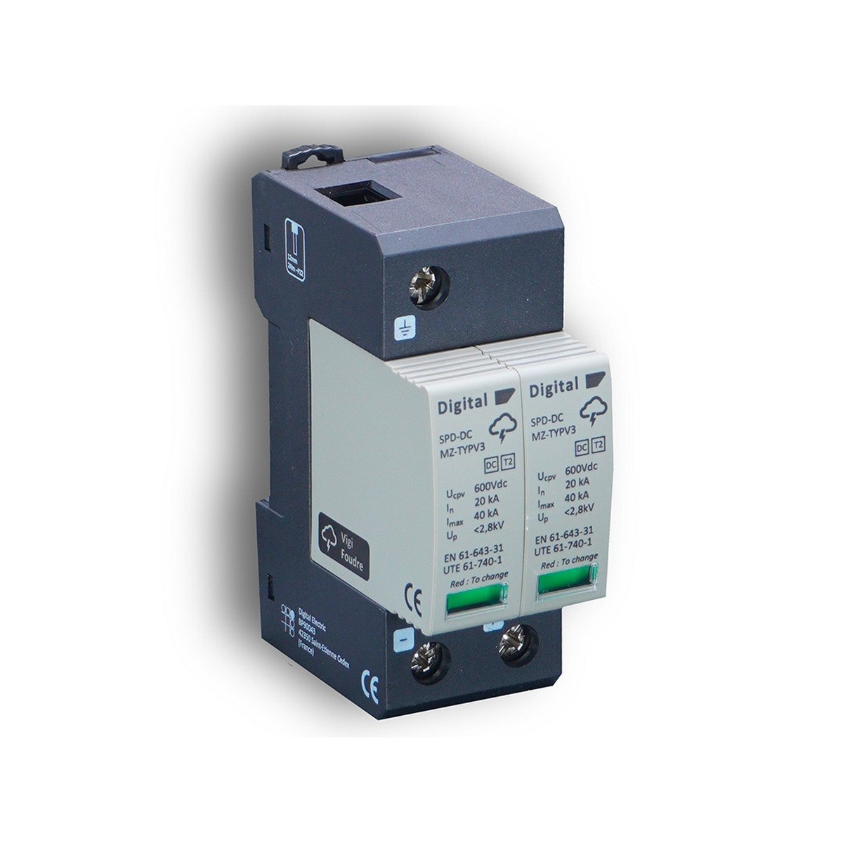 Parafoudre 600Vdc/Imax40kA/Type II - Digital electric 08402 