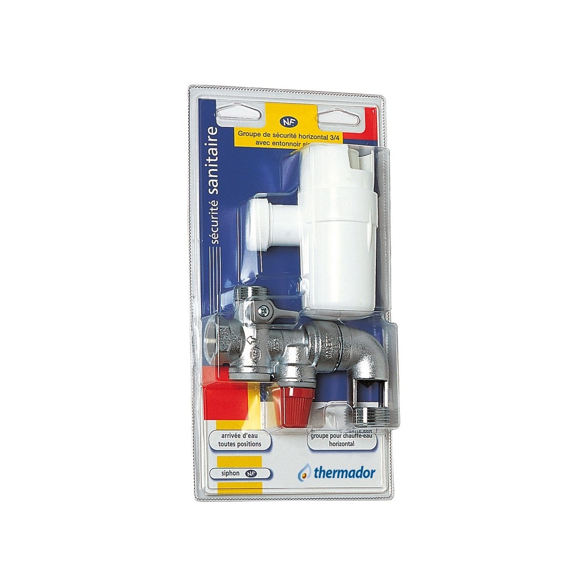Groupe de sécurité coudé 3/4" NF avec siphon sous blister Pmax 10 kW - THERMADOR BGS20CS 