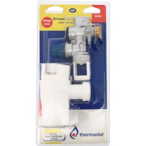 Groupe de sécurité vertical siège inox 3/4" avec siphon sous blister Pmax 10 kW - THERMADOR BGSI 