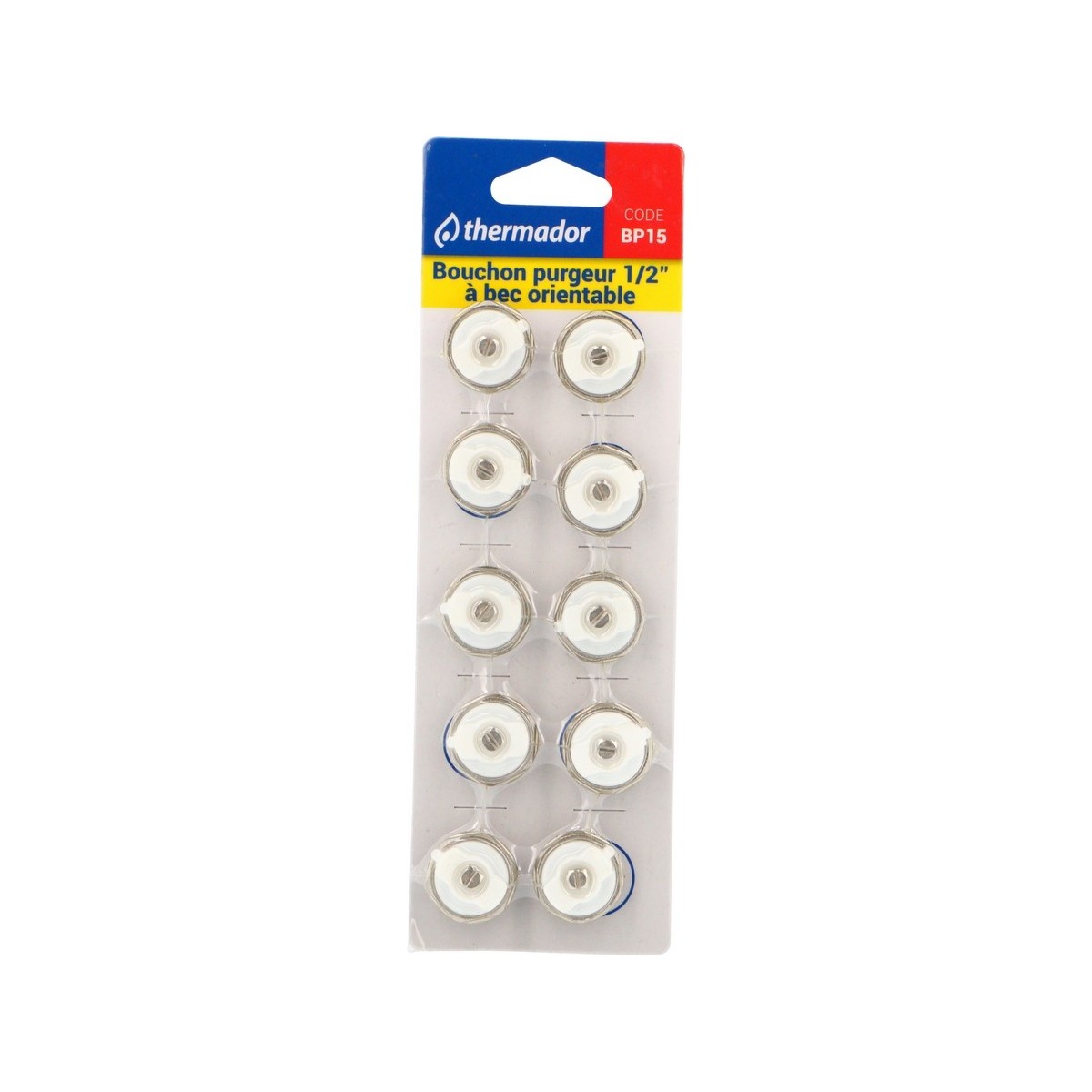 Bouchon purgeur à bec orientable 1/2" pour radiateur acier sous blister de 10 10 bar 100 °C - THERMADOR BP15 