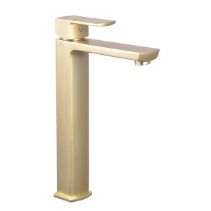Mitigeur haut pour lavabo DOUR design carré laiton brossé avec vidage clic-clac assorti - THEWA DOU17L 