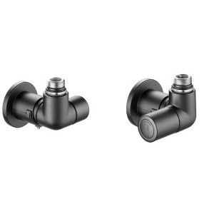 Robinet thermostatisable double équerre droite noir radiateur et sèche-serviettes tube M23x1,5 1/2" - THERMADOR ERDNO 