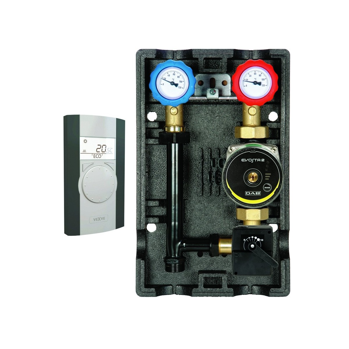 Groupe hydraulique mélangé MODULFIT DN20 entraxe 125 mm circulateur et régulation RA20 - THERMADOR GHM20CRA20 