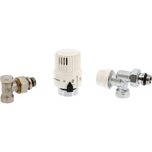 Kit 3 pièces radiateur EUROPE équerre inversée DN12 tête et corps thermostatiques + coude - THERMADOR K3PE12EICR 