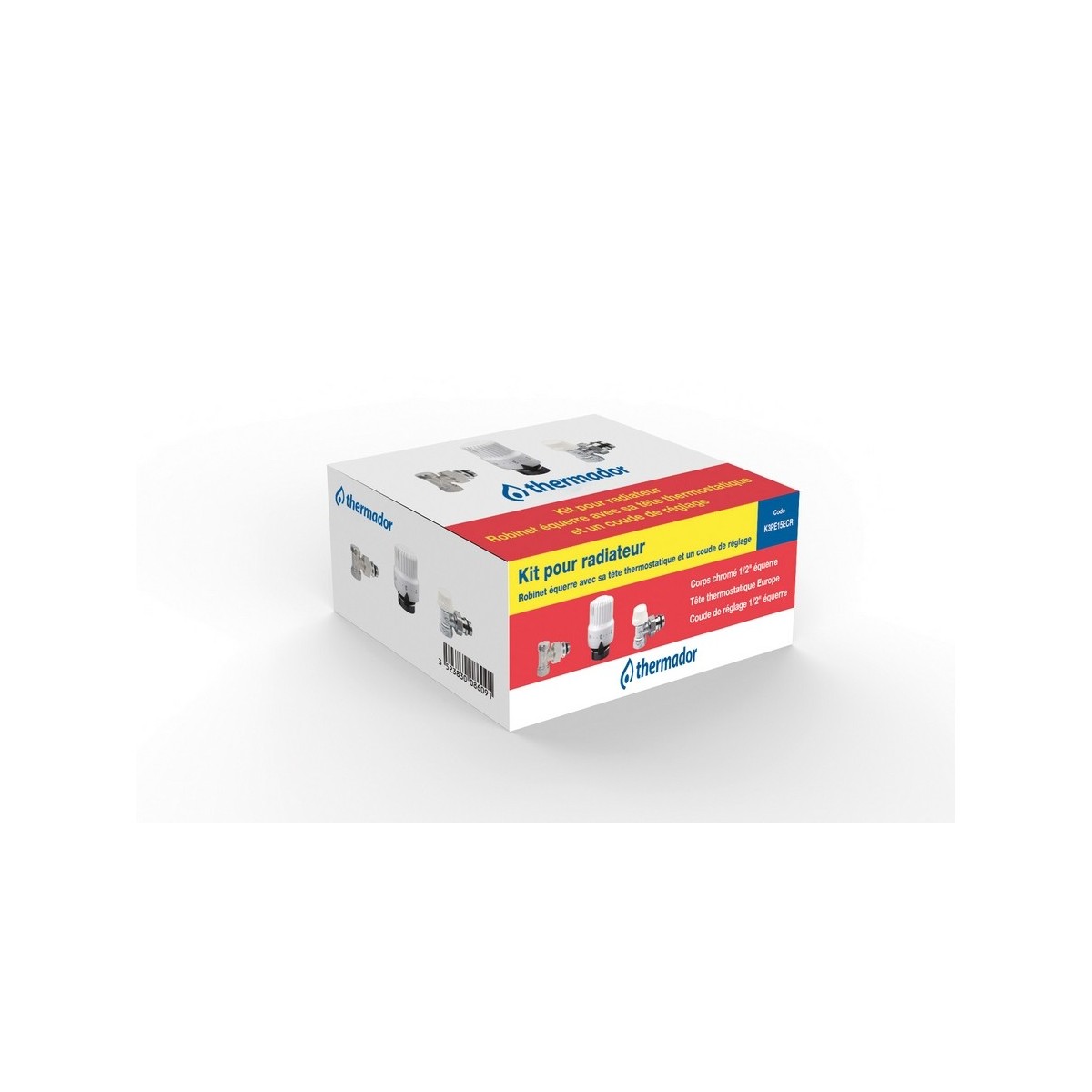 Kit 3 pièces radiateur EUROPE équerre DN15 avec tête thermostatique et coude de réglage - THERMADOR K3PE15ECR 