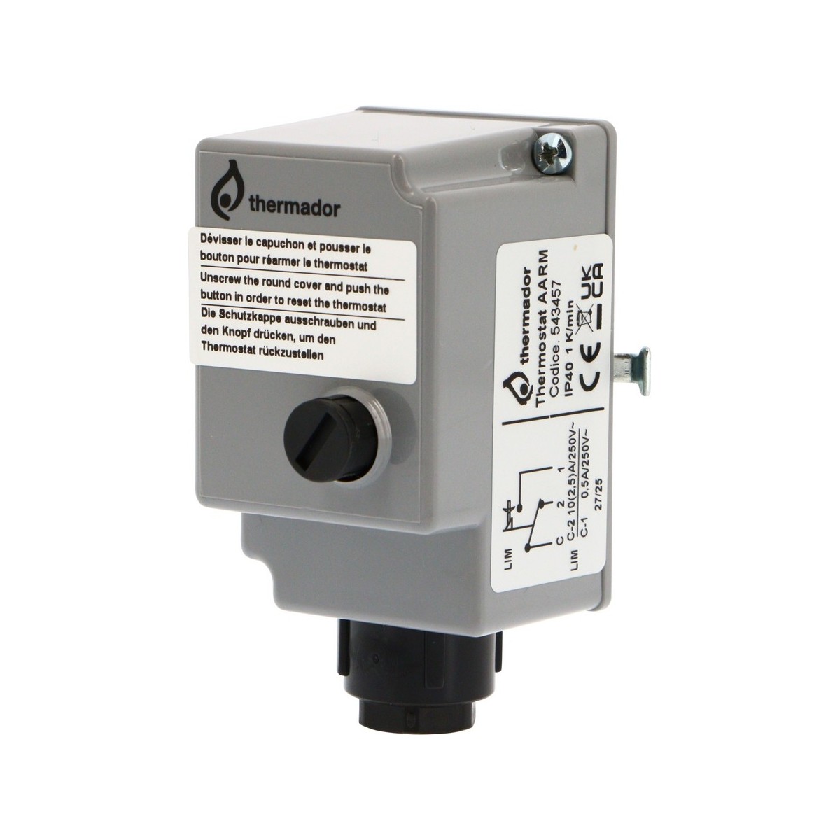 Aquastat de sécurité applique à ressort AQUANORM à réarmement manuel 40-70 °C - THERMADOR AARM 