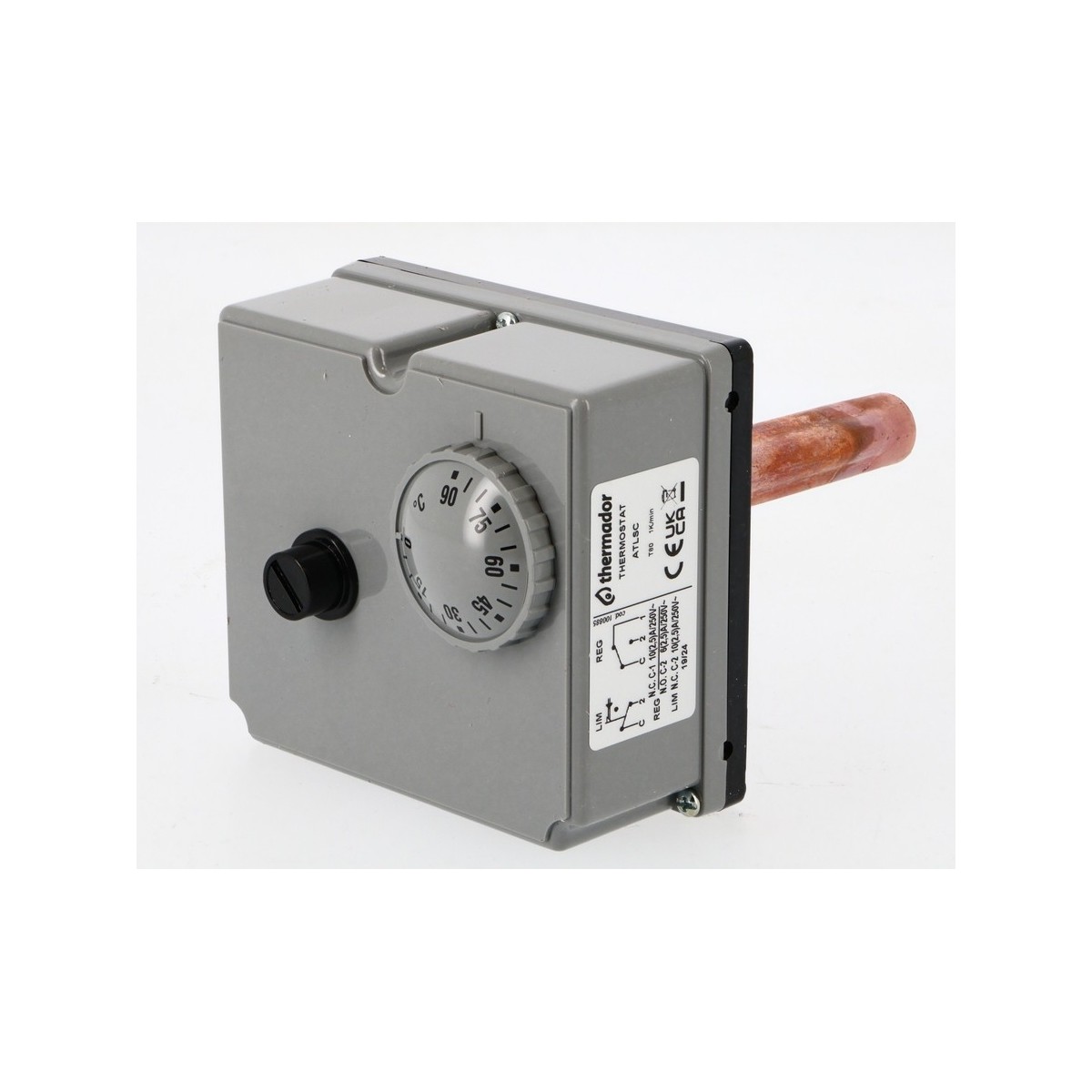 Aquastat à plongeur réglage 0-90 °C et limiteur de sécurité 90-110 °C fileté 1/2" plongeur 100 mm - THERMADOR ATLSC 