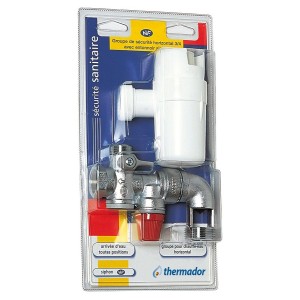 Groupe de sécurité coudé 3/4" NF avec siphon sous blister Pmax 10 kW - THERMADOR BGS20CS 