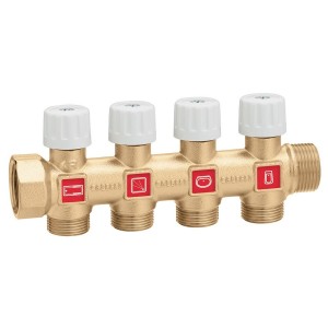 Collecteur sanitaire simple 3/4" 2 sorties 1/2" mâle vannes étiquetées mitigée et froide entraxe 35 mm - THERMADOR COL354252 