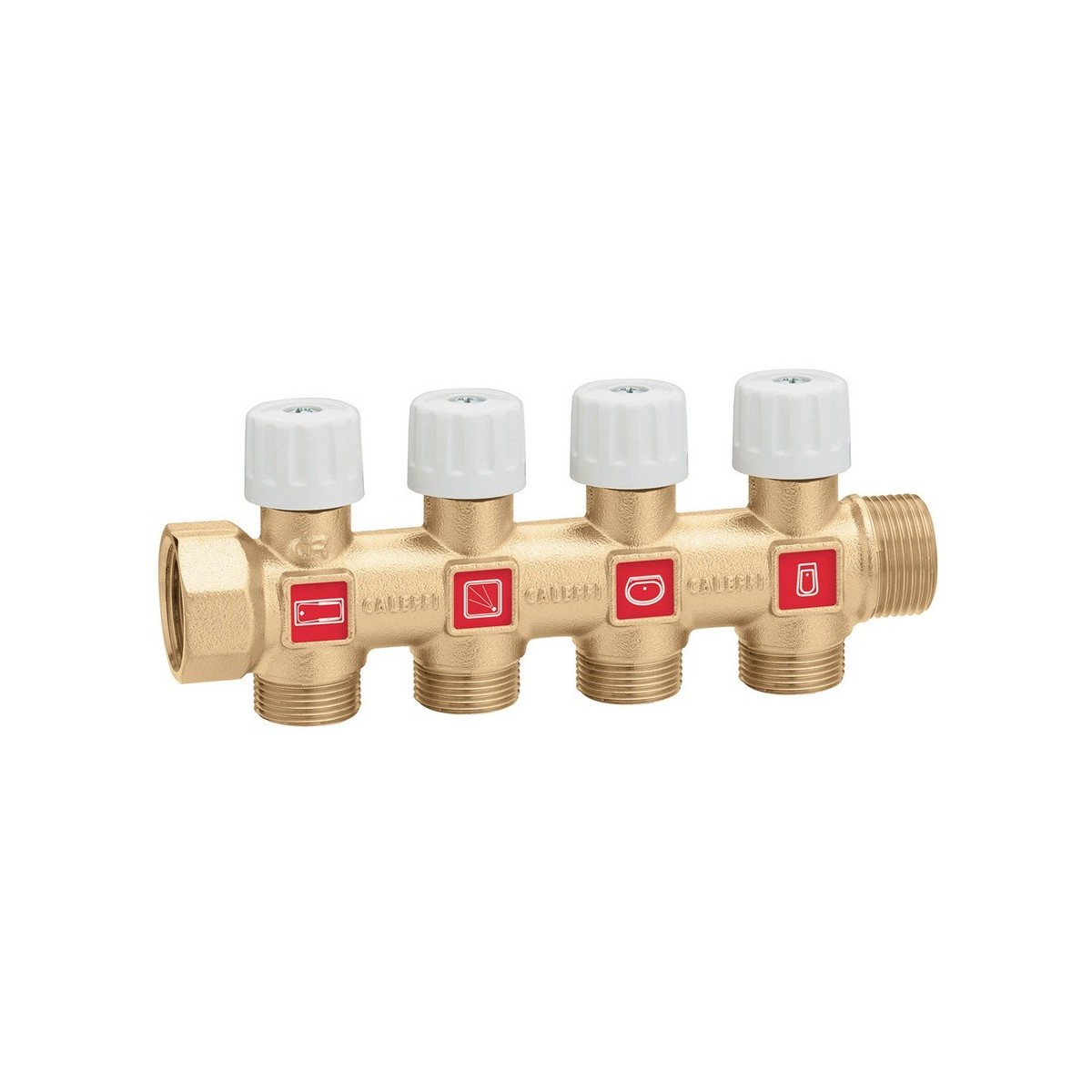 Collecteur sanitaire simple 3/4" 5 sorties 1/2" mâle vannes étiquetées mitigée et froide entraxe 35 mm - THERMADOR COL354255 