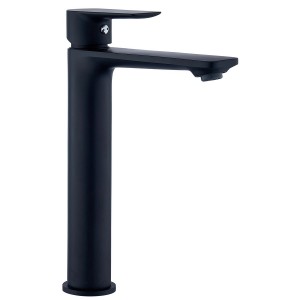 Mitigeur haut pour lavabo JEZIORO noir avec vidage clic-clac coupelle métal assortie - THEWA JEZ17N 