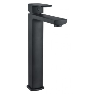 Mitigeur haut pour lavabo DOUR design carré noir avec vidage clic-clac assorti - THEWA DOU17N 