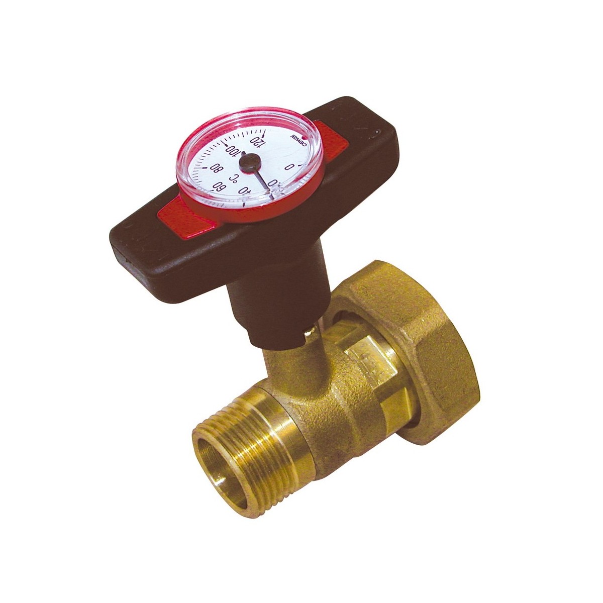 Vanne anti-thermosiphon avec thermomètre poignée rouge écrou tournant 1"1/2 mâle 1" - THERMADOR VTR40 