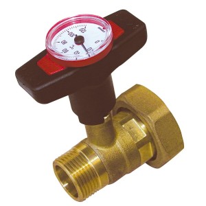 Vanne anti-thermosiphon avec thermomètre poignée rouge écrou tournant 1"1/2 mâle 1" - THERMADOR VTR40 