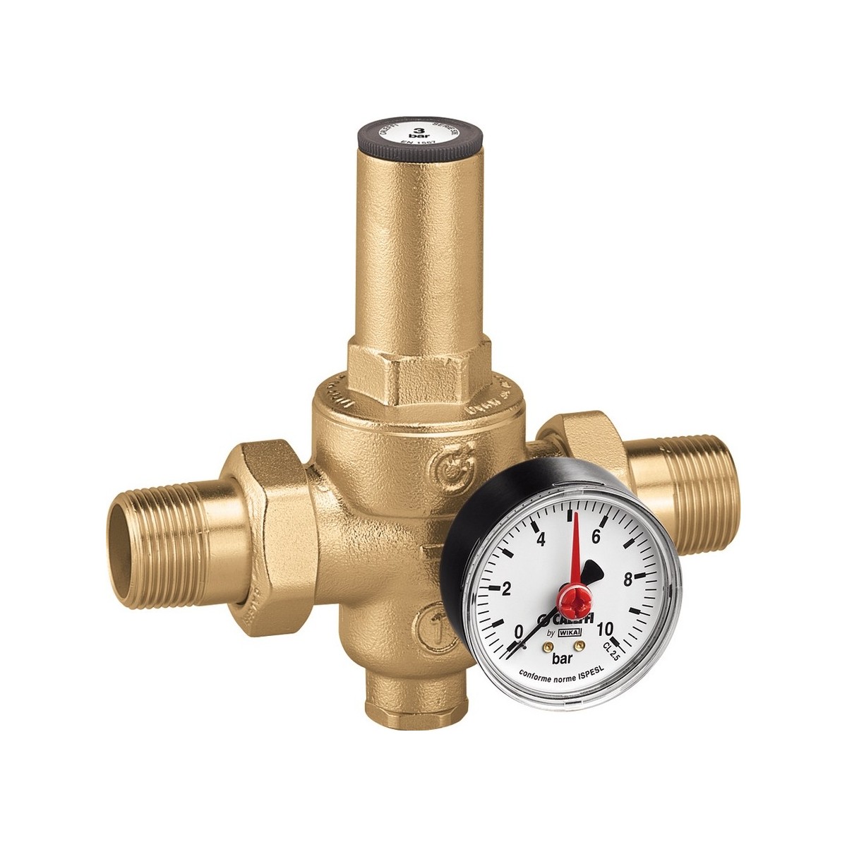 Réducteur de pression laiton 1/2" PN40 mâle-mâle avec manomètre préréglé 12 bar 40 °C maxi - THERMADOR R536047M 