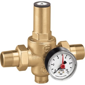 Réducteur de pression laiton 3/4" PN40 mâle-mâle avec manomètre préréglé 12 bar 40 °C maxi - THERMADOR R536056M 