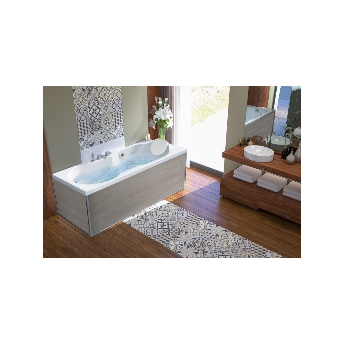 Baignoire balnéo ROMANZA 180x80 cm tête à droite SILENCE MIX COLOR - KINEDO BROH180BDSMC5 