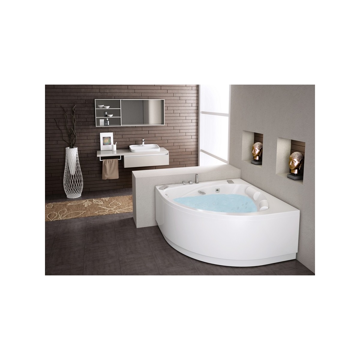 Baignoire balnéo d'angle MALOYA 140x140 cm tête à droite AIR HOTEL - KINEDO BMAL140BDBAH1 
