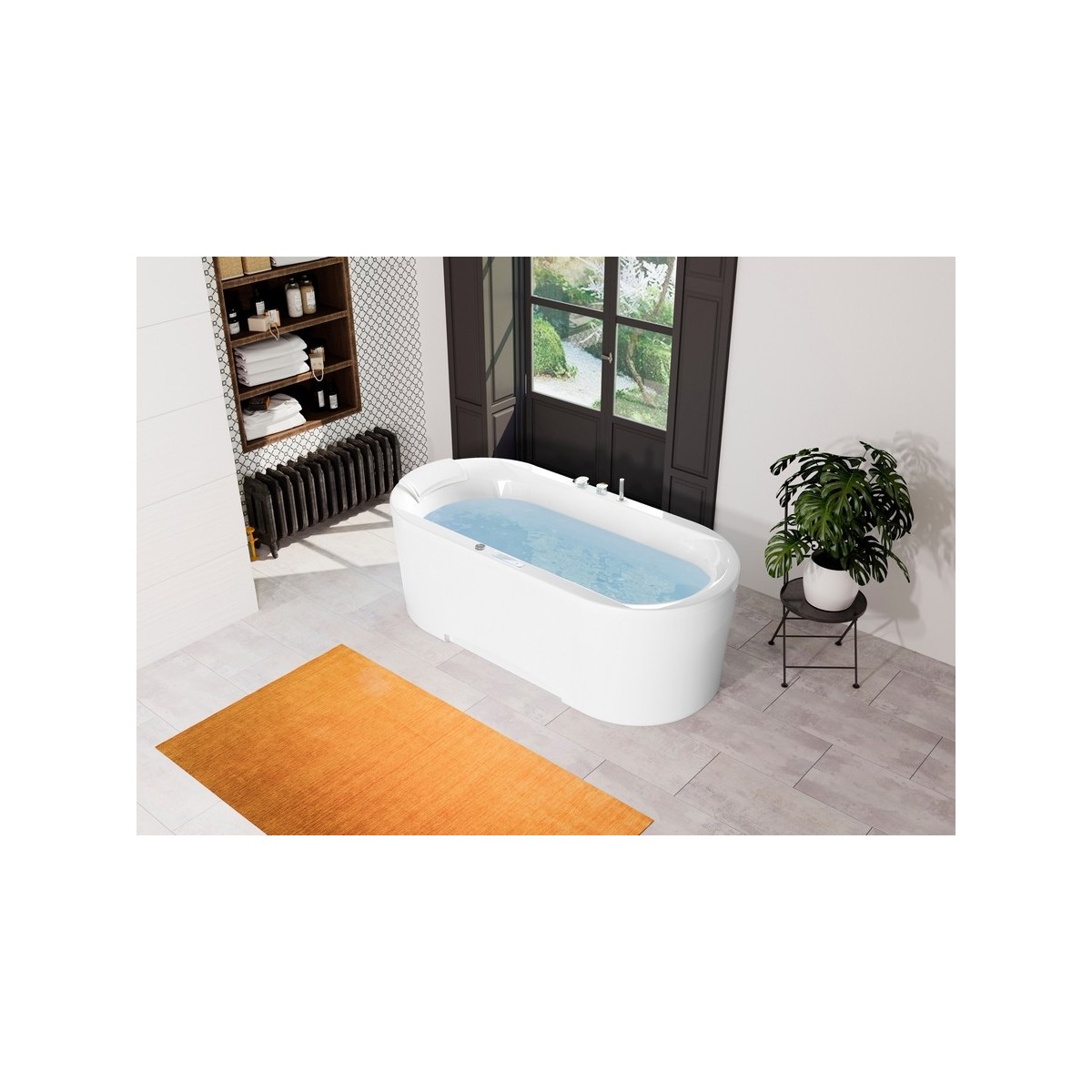 Baignoire balnéo îlot OVVIO 180x85 cm tête à droite AIR HOTEL - KINEDO BOVV885BDBAH1 