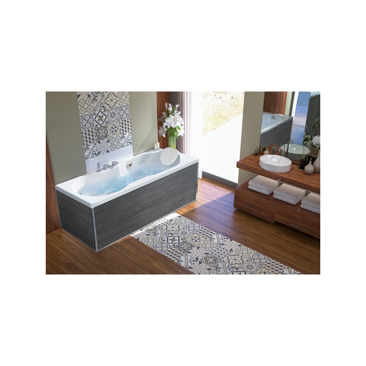 Baignoire balnéo ROMANZA 180x80 cm tête à droite STAR MIXTE DIGIT - KINEDO BROH180BDSMD1 