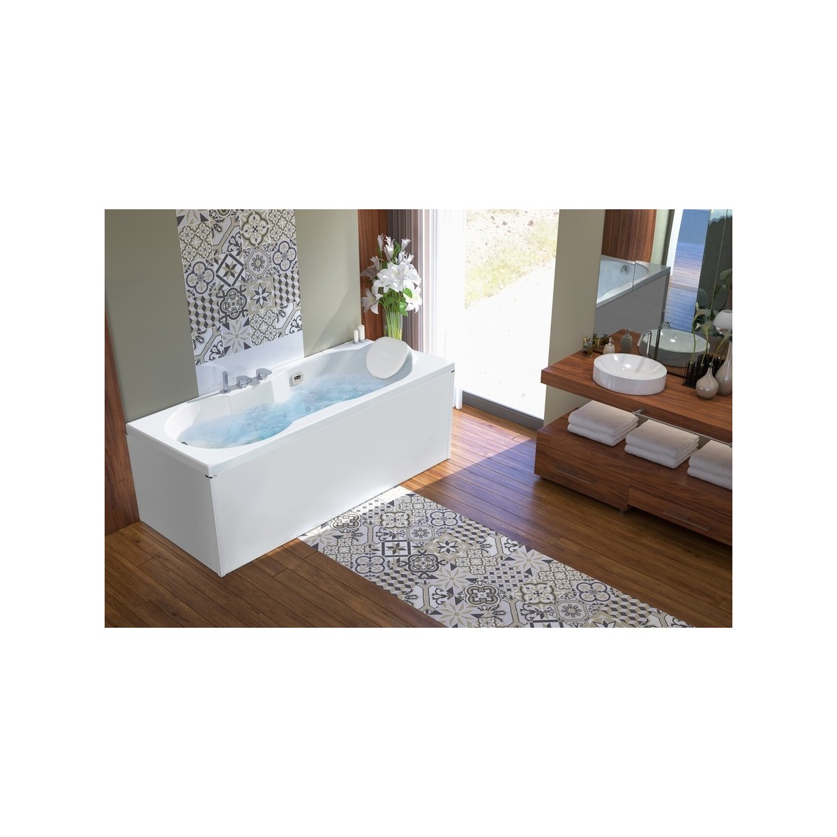 Baignoire balnéo ROMANZA 180x80 cm tête à gauche AIR HOTEL - KINEDO BROH180BGBAH1 
