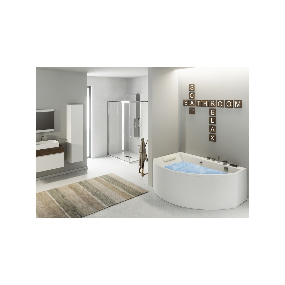 Baignoire balnéo CONGA 160x90 cm tête à gauche AIR HOTEL - KINEDO BSSH690BGBAH1 