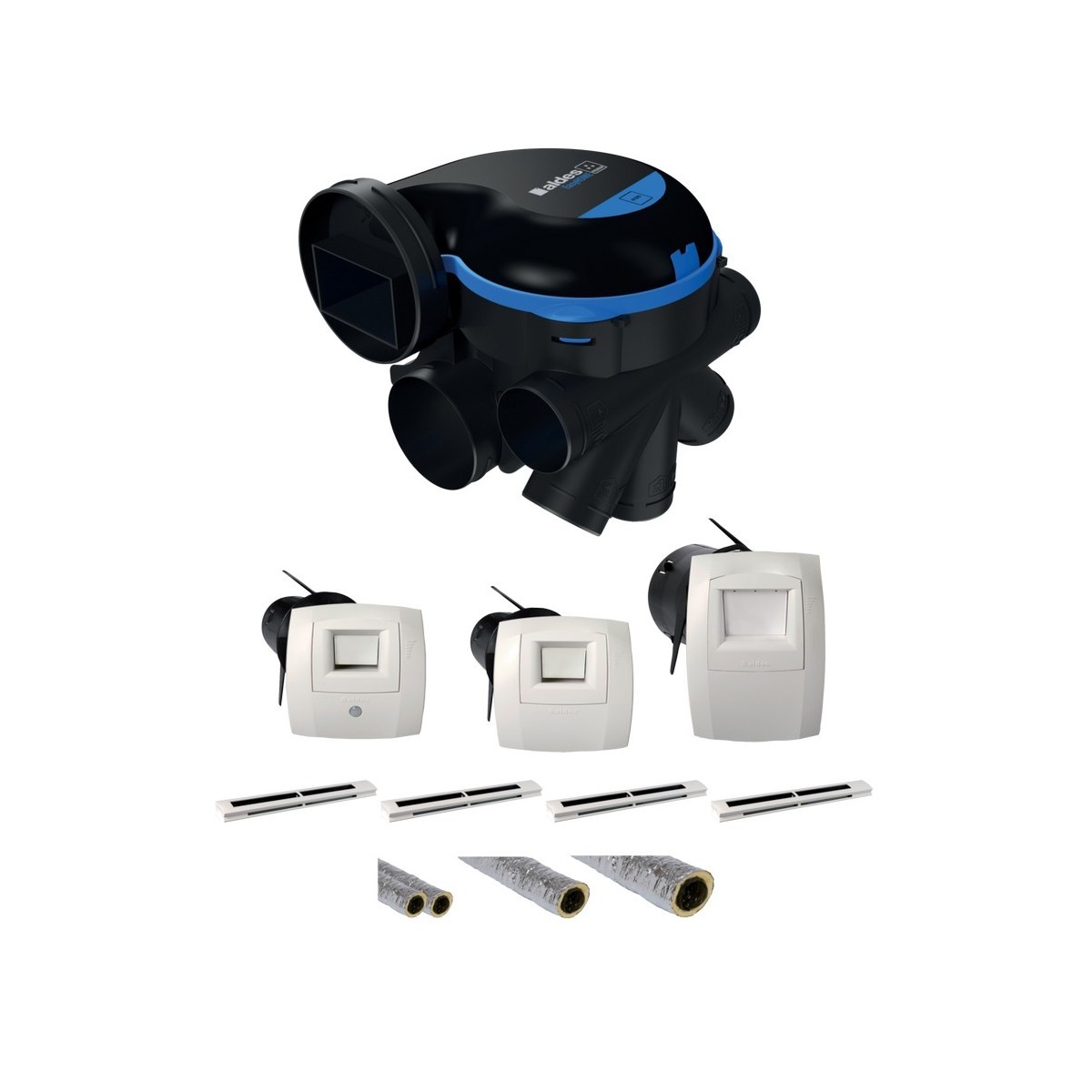 Kit VMC simple flux EasyHOME hygroréglable premium MW' avec gaines PVC isolées et EHB - ALDES 11033042 