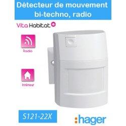 Détecteur de mouvement - bi-technologie 90° - 12m - S121-22X - Logisty Hager - pile lithium fournie