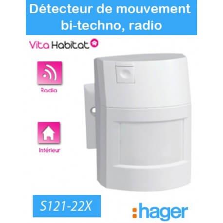 Détecteur de mouvement - bi-technologie 90° - 12m - S121-22X - Logisty Hager - pile lithium fournie
