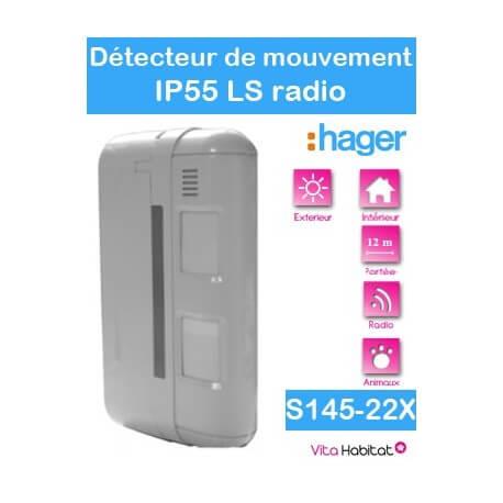 Détecteur de mouvement exterieur 2x12m- special animaux - Façade - IP 55 - S145-22X - Logisty Hager - pile lithium fournie