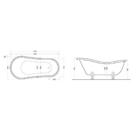 BAIGNOIRE RETRO RESINE BLANC AVEC PATTES DE LION METAL CHROME - CRISTINA ONDYNA WPG1051