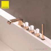 Mélangeur sur gorge 5 trous pour bain/douche ITALY Or rose et poignée Calacatta brillant - CRISTINA ONDYNA IT12146CC