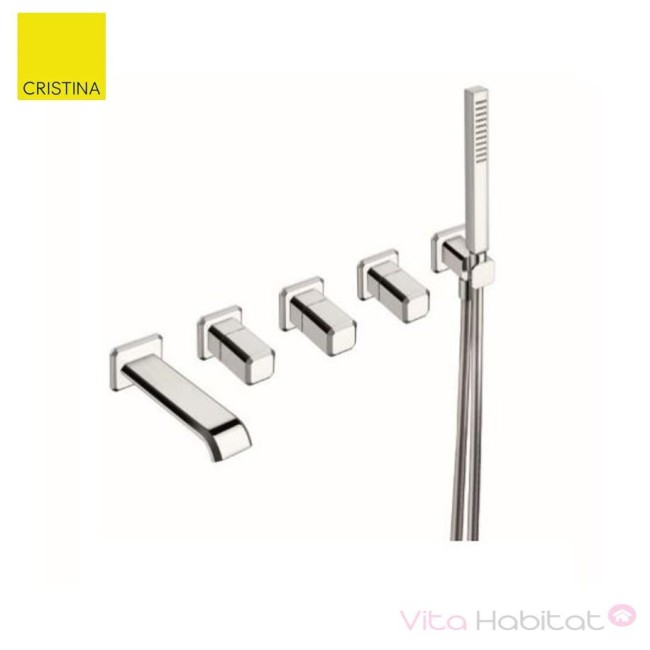 Façade mélangeur encastré 5 trous pour bain/douche ITALY Chromé + douchette - CRISTINA ONDYNA IT16551