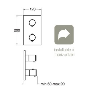 FACADE EXTERNE QUADRI LAITON THERM.  2 SORTIES CHROME NOIR BROSSE - CRISTINA ONDYNA XQ85275