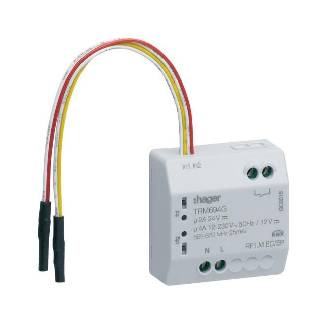 Micro-module multifonction Radio Hager 1 sortie LPD 4A + 2 entrées KNX - TRM694G