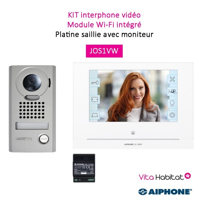 Kit portier Vidéo AIPHONE - Platine saillie - écran 7" - module Wi-Fi intégré -  JOS1VW 130413